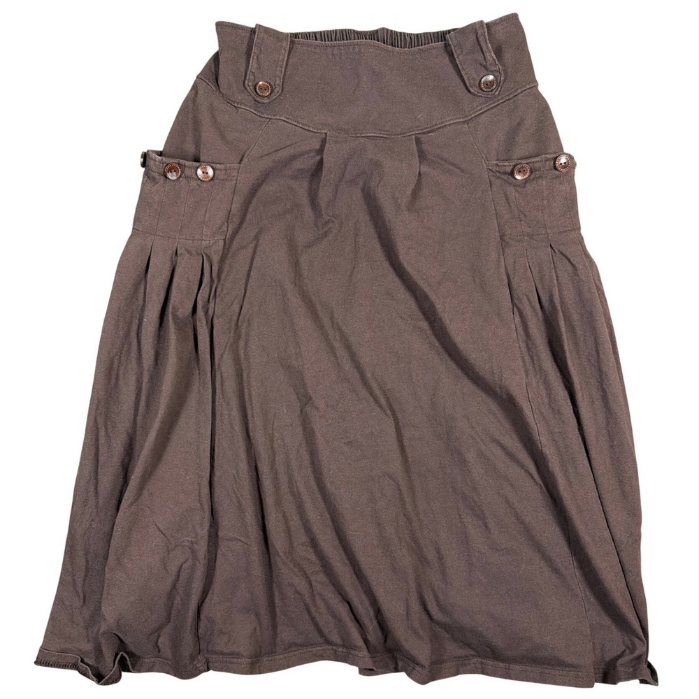 Luna Claire Brown Boho Midi Skirt Button Detail Elastic Waist Cottagecore L